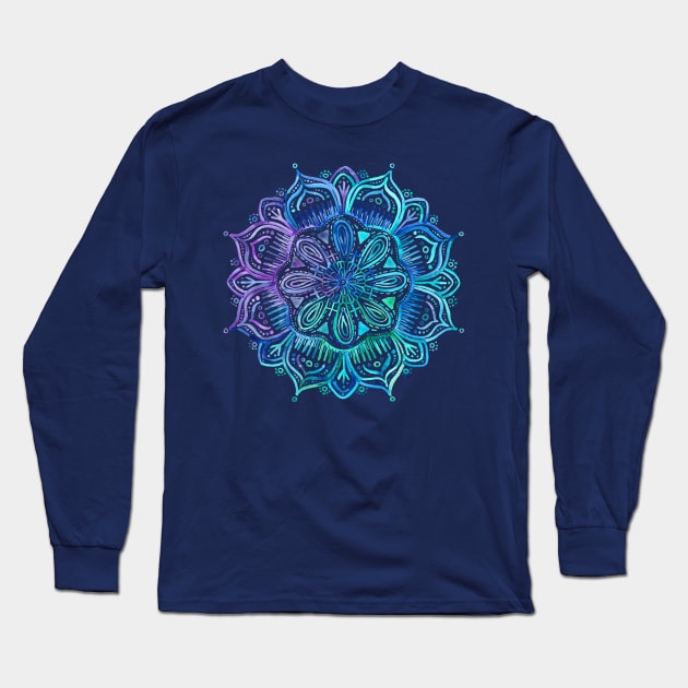 Iridescent Aqua and Purple Watercolor Mandala Long Sleeve T-Shirt by micklyn